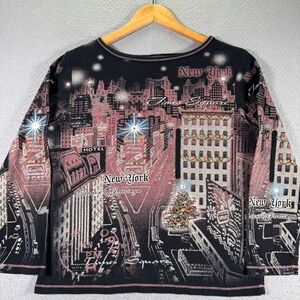 Merry‎ & Bright New York City Seasons Greeting Longsleeve Top Womens Large Black